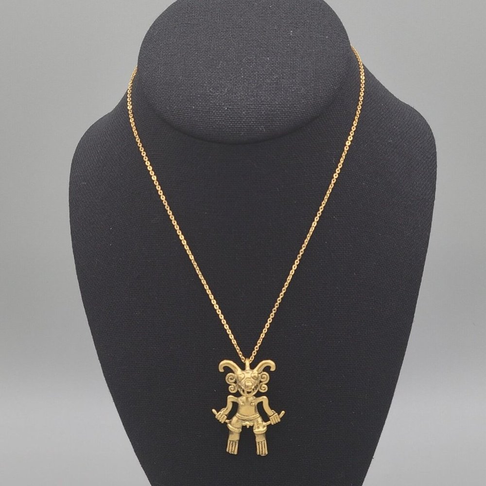 Unisex Gold Tone Chain Fertility God Pendant Fashion Necklace 16 in Spring Ring